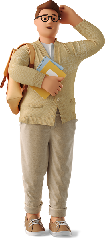 Student with a backpack scratching his head в PNG, SVG