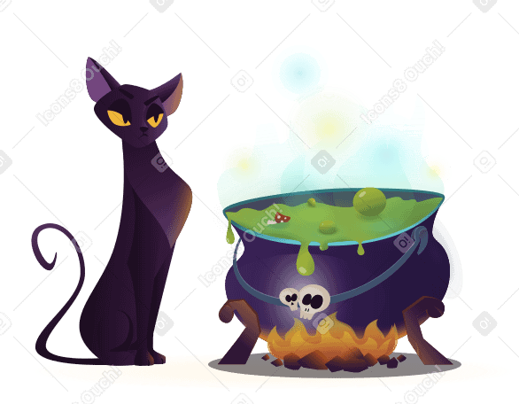 Cat and the magic cauldron PNG, SVG