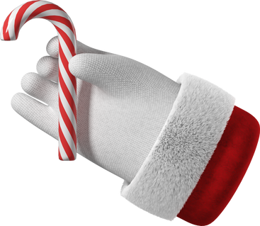 Santa's hand holding a candy cane PNG, SVG