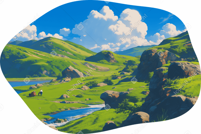 高原の緑の風景の背景 PNG、SVG