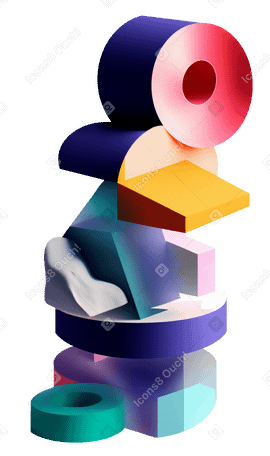 3D abstract stack of different shapes PNG, SVG