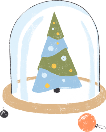 glass dome with a christmas tree on a cloud with ornaments PNG, SVG