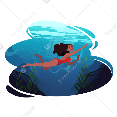 The girl is swimming underwater Illustration in PNG, SVG