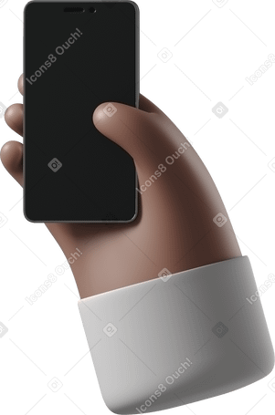 3D Brown skin hand with a phone PNG, SVG