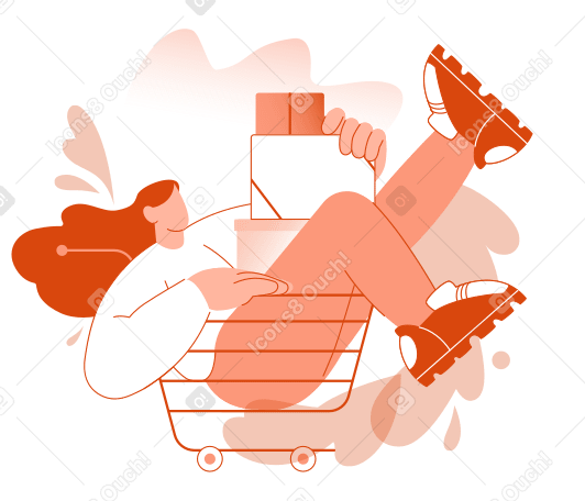 Woman with packages in shopping cart PNG, SVG