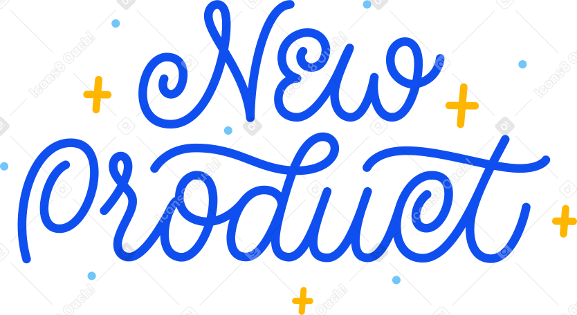 Illustration lettering new product blue with dots aux formats PNG, SVG