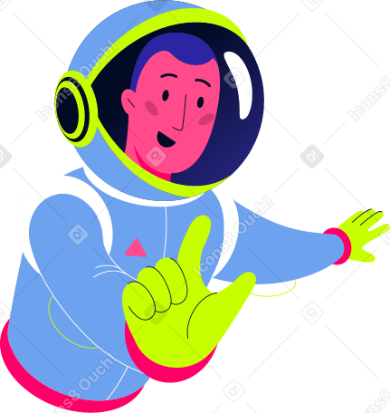 astronaut in a helmet points somewhere Illustration in PNG, SVG