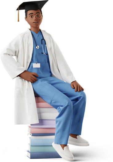 graduated doctor sitting on a pile of books PNG, SVG
