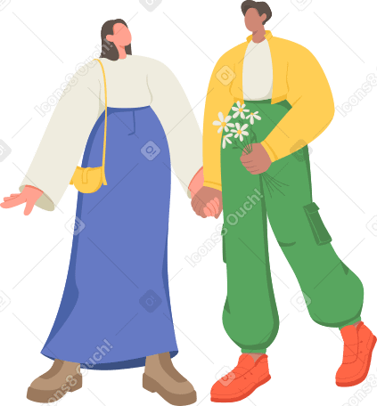 woman and man with flowers PNG, SVG