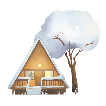 Maison de campagne d'hiver et arbre à neige PNG, SVG
