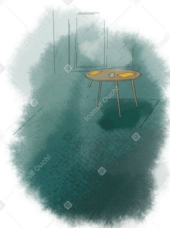 sketch of a table by the window on a green watercolor background PNG, SVG