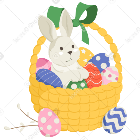 复活节兔子在篮子里，里面有鸡蛋 PNG, SVG