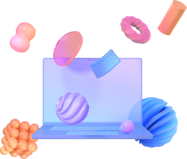 laptop levitation with vibrant abstract shapes PNG, SVG