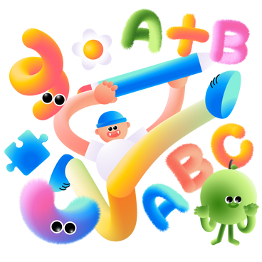 Lettering A+B/ABC and jumping guy with a pencil text PNG, SVG