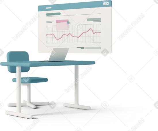 3D work space and graph with web browser in background PNG, SVG