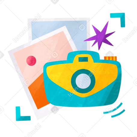 blue camera and two photo cards Illustration in PNG, SVG