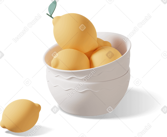 3D Lemons in bowl Illustration in PNG, SVG
