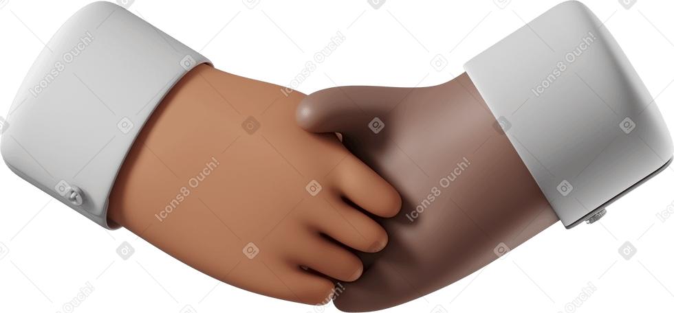 3D Handshake of tanned skin and brown skin hands PNG, SVG