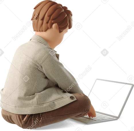 3D boy typing on laptop Illustration in PNG, SVG