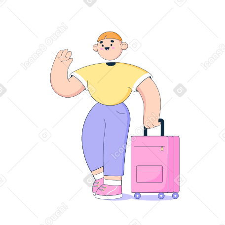 Man with a suitcase waves his hand Illustration in PNG, SVG