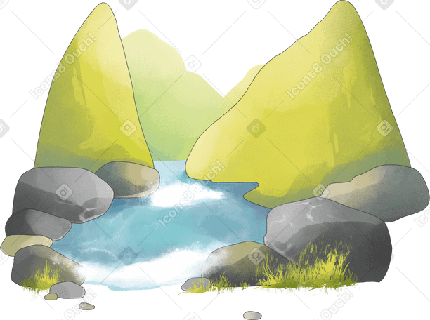 green hills with water Illustration in PNG, SVG