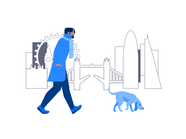 Man walking his dog in london animated illustration in GIF, Lottie (JSON), AE