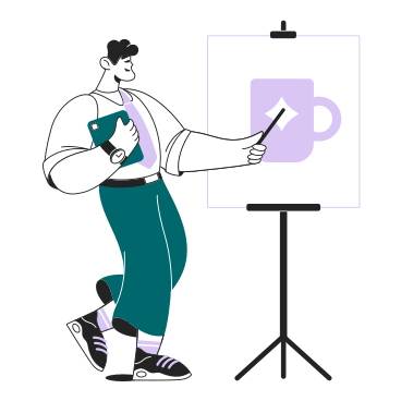 Man holding a presentation of a new brand PNG, SVG
