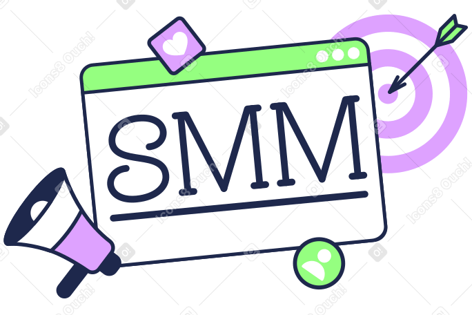 Letras smm con texto objetivo y megáfono PNG, SVG