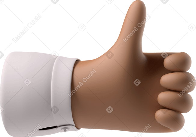 3D Рука с коричневой кожей показывает большой палец вверх в PNG, SVG