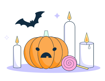 Halloween-kürbis mit kerzen, süßigkeiten und fledermaus PNG, SVG