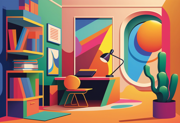 Groovy retro workplace background PNG, SVG