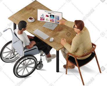 Young man and woman discussing a work project on a computer PNG, SVG