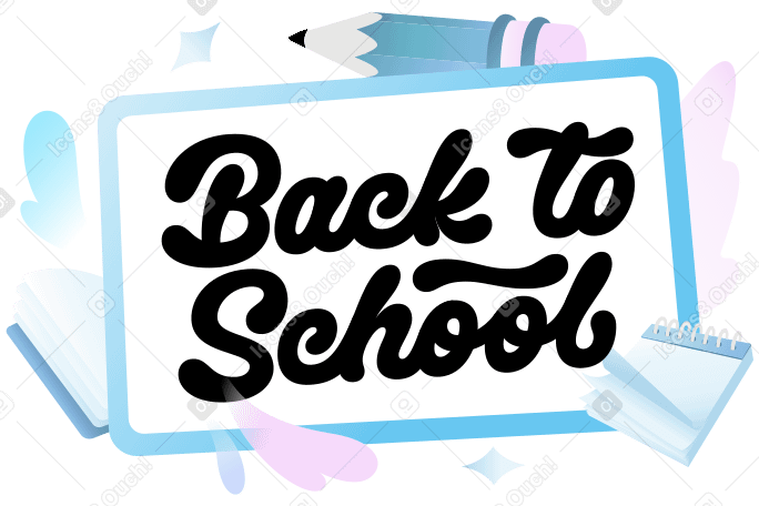 Lettering Back to School in tablet with book and pencil text PNG, SVG