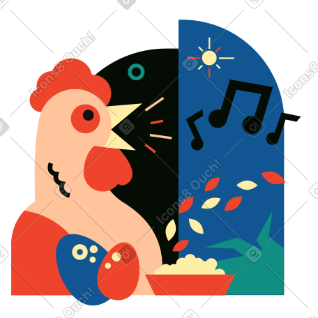 A chicken singing next to a bowl of food PNG, SVG