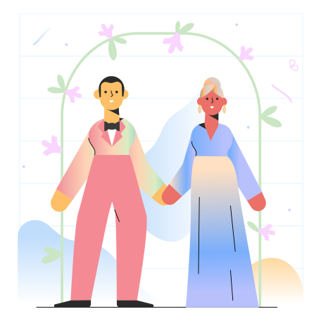 Man and woman near wedding arch Illustration in PNG, SVG