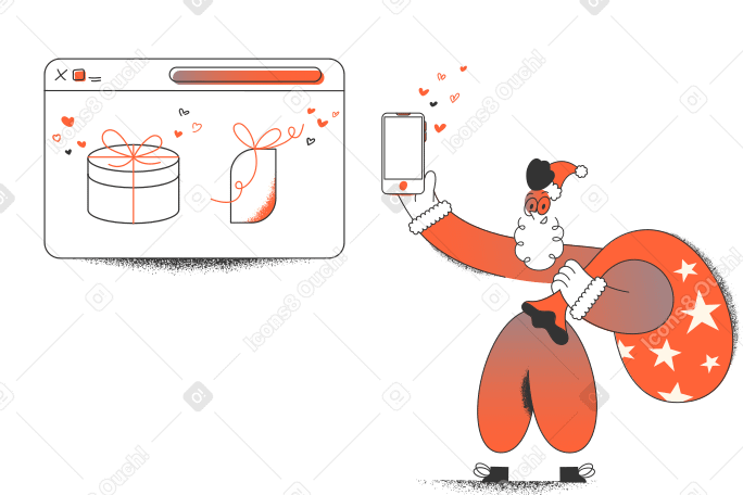 Санта покупает подарки онлайн в PNG, SVG