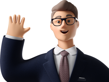 close up of businessman in dark blue suit waving hello PNG, SVG