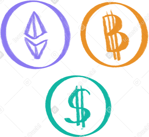Symboles monétaires dollar, bitcoin et crypto PNG, SVG