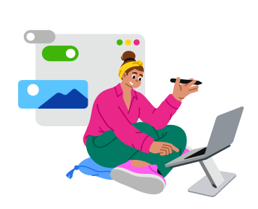 Женщина работает над макетом сайта в PNG, SVG