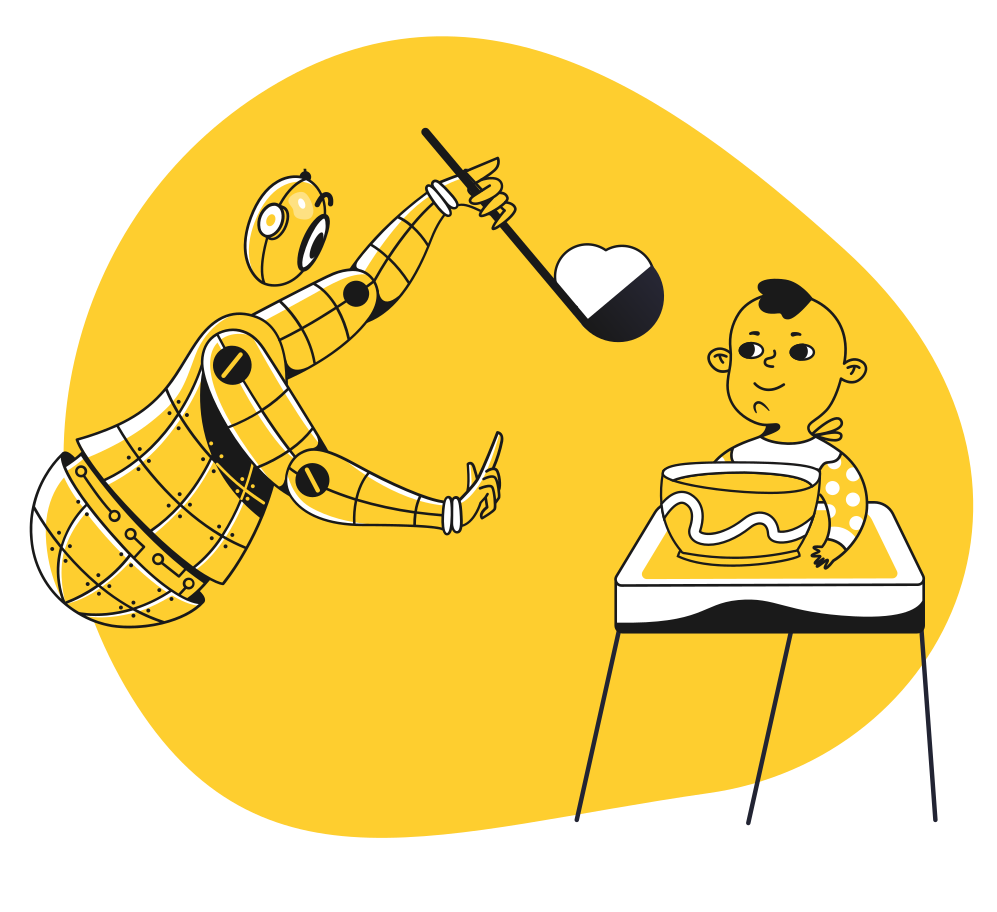Robot feeding a child Illustration in PNG, SVG