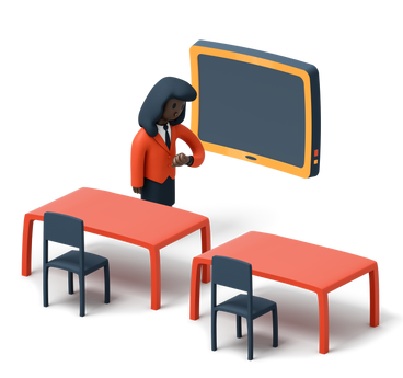 Учитель ждет учеников в пустом классе в PNG, SVG