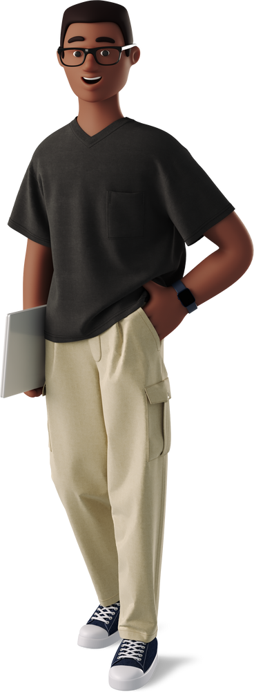 young man standing with laptop PNG, SVG