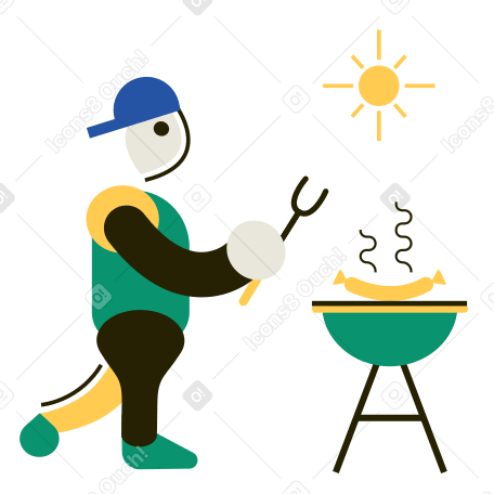 Man grilling hot dogs on barbecue PNG, SVG