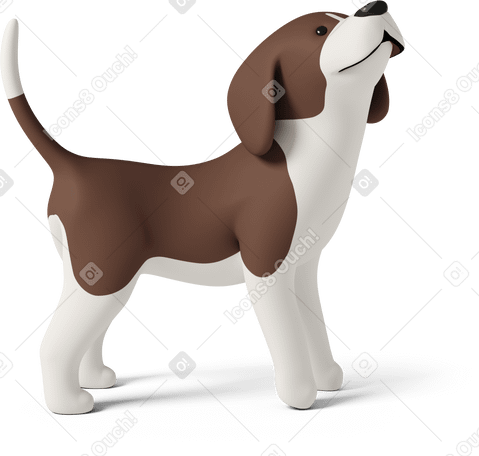 3D side view of dog looking up Illustration in PNG, SVG