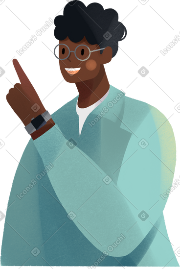 Young man with glasses pointing his finger up PNG, SVG