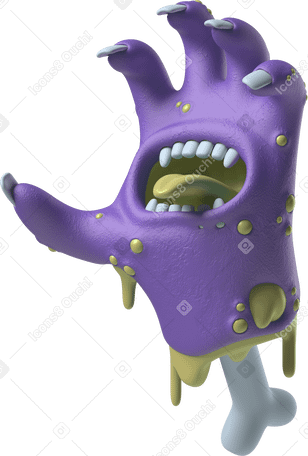 3D 尖叫的紫色僵尸手，手掌上有一张嘴 PNG, SVG
