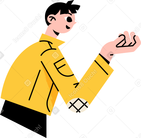 man in yellow shirt holding out his hand Illustration in PNG, SVG