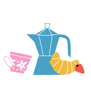 Coffee break with croissant and strawberry PNG, SVG