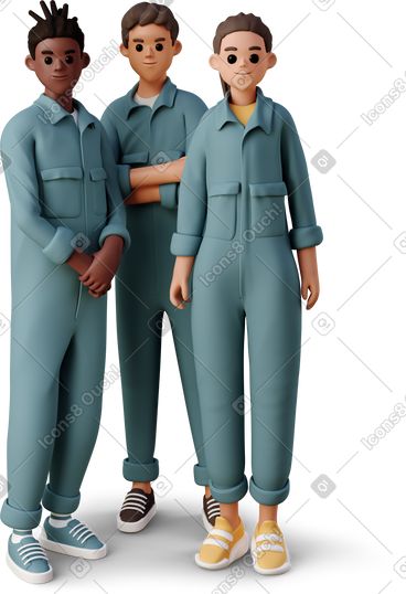 Young people in the worker jumpsuits PNG, SVG