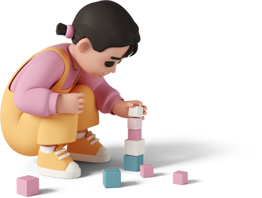 little girl playing with cubes PNG, SVG